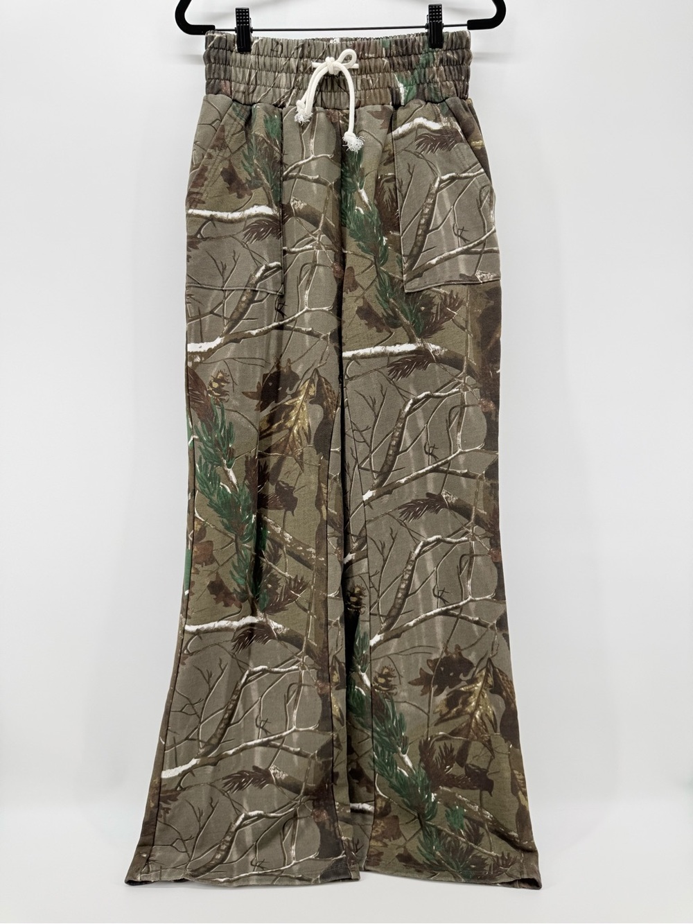BUCKSKIN Thick Camouflage wide leg Pants S Cotton Green Camo high rise